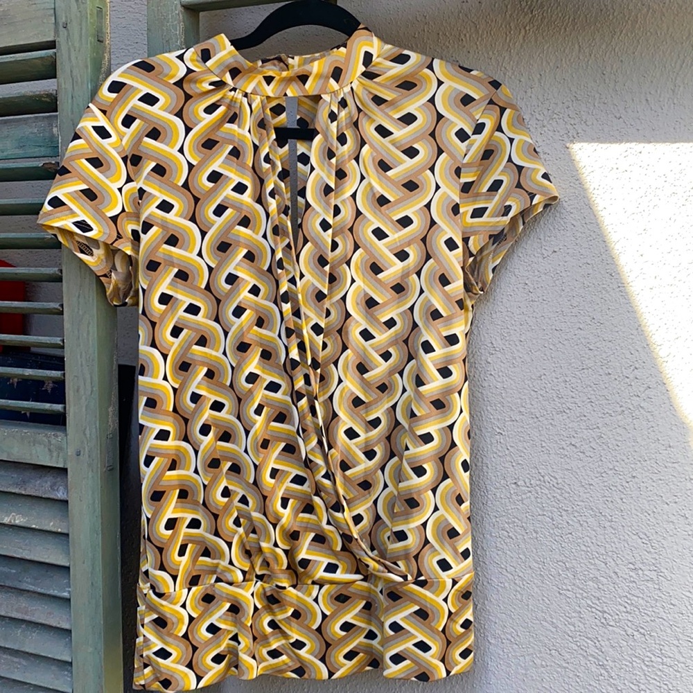 Trina Turk high-neck keyhole blouse